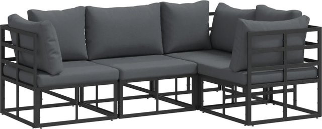 vidaXL Garten-Sofa-Set 4-tlg. in L-Form mit Kissen und Couchtisch aus Aluminium in Schwarz - Bild 1