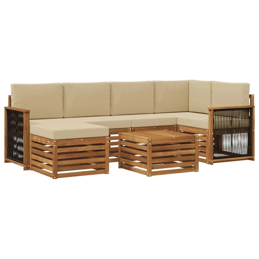 vidaXL Ecksofa Set 6-teilig aus massivem Akazienholz und wetterfestem Polyester in Natur-Beige - Bild 2