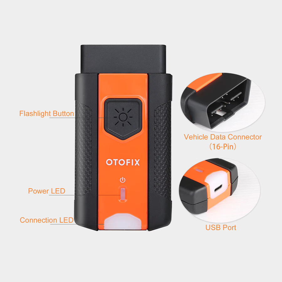 OTOFIX VCI V1 Bluetooth-Connector Fahrzeug-Verbindungsschnittstelle in Orange für D1 Lite, D1 MAX, IM1, BT1 sowie Autel MS906 PRO und KM100 BT609 - Bild 3