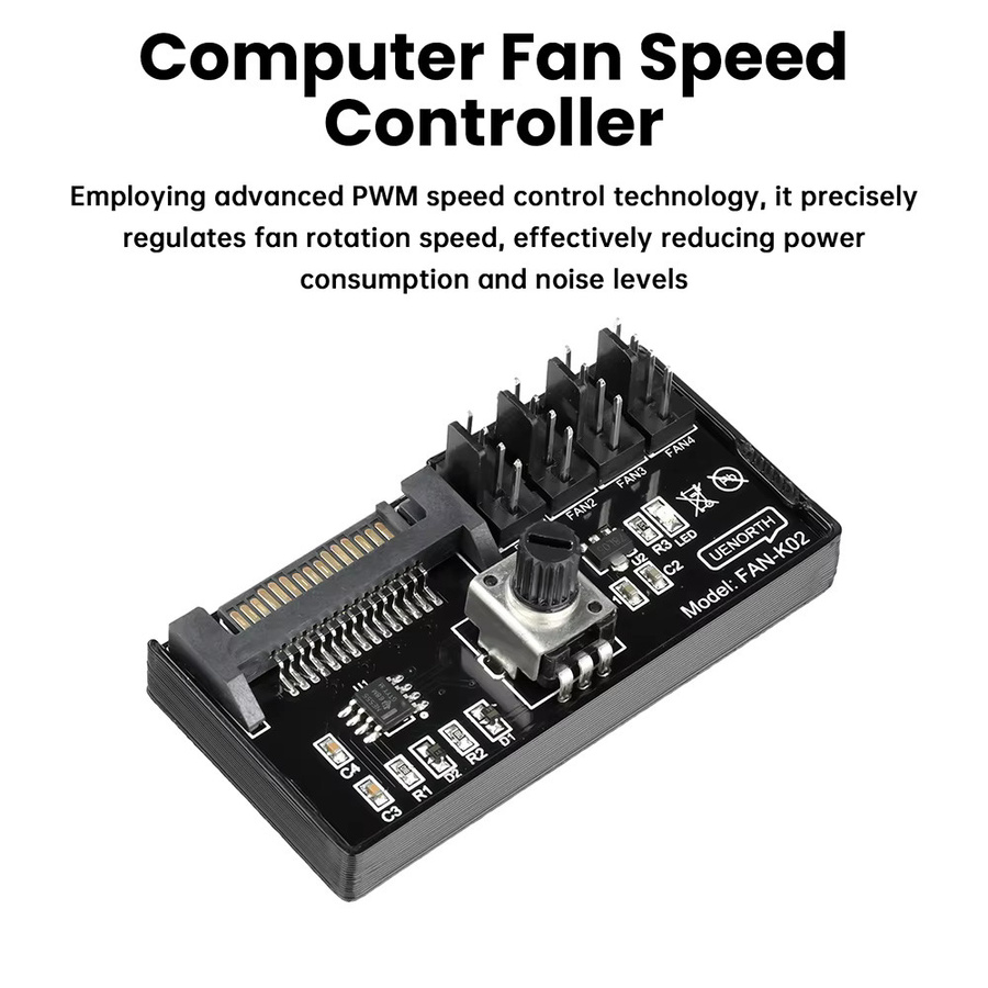 Aideepen 60 W Hochleistungs-Hub-Controller für PC-Lüfter mit PWM-Geschwindigkeitsregelung, Schwarz - Bild 3