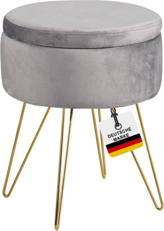 Albatros Hocker CANNES mit Samtbezug in Grau und goldenem Metallgestell