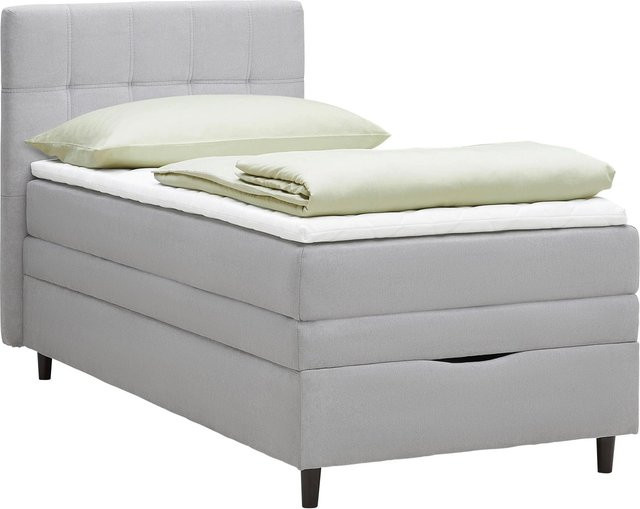 Mömax Boxspringbett Miami in Grau mit Bonell-Federkern und Seitenfächern, B/T/H: 90 x 200 x 116 cm - Bild 1