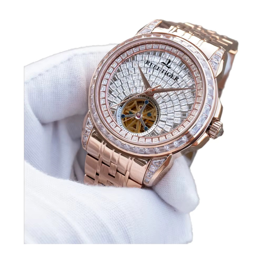 Reef Tiger Automatik-Armbanduhr, Roségold, Diamant, Tourbillon, Herren - Bild 4