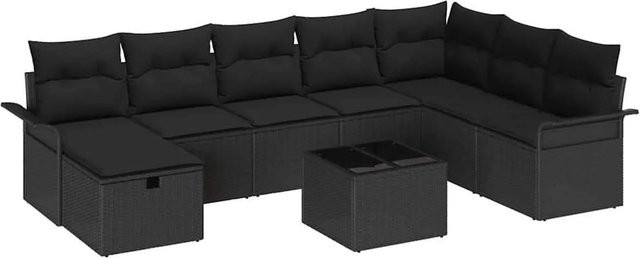 vidaXL Gartensofa-Set aus Poly-Rattan in Schwarz mit 9 Kissen, L-Form Lounge-Garnitur mit Eckelement, Ottoman und Couchtisch für Garten, Terrasse oder Balkon - Bild 1