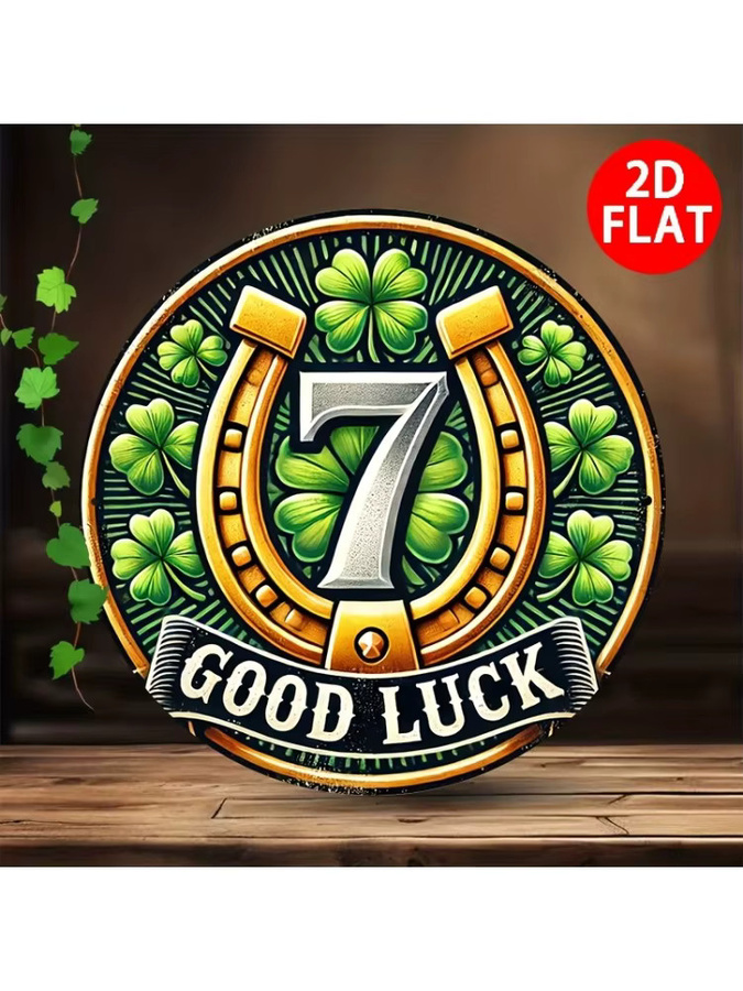 Potdemiel Good Luck Charm Rundes Eisenschild in Gold mit Kleeblatt- und Hufeisen-Design, Durchmesser: 20,32 cm - Bild 7