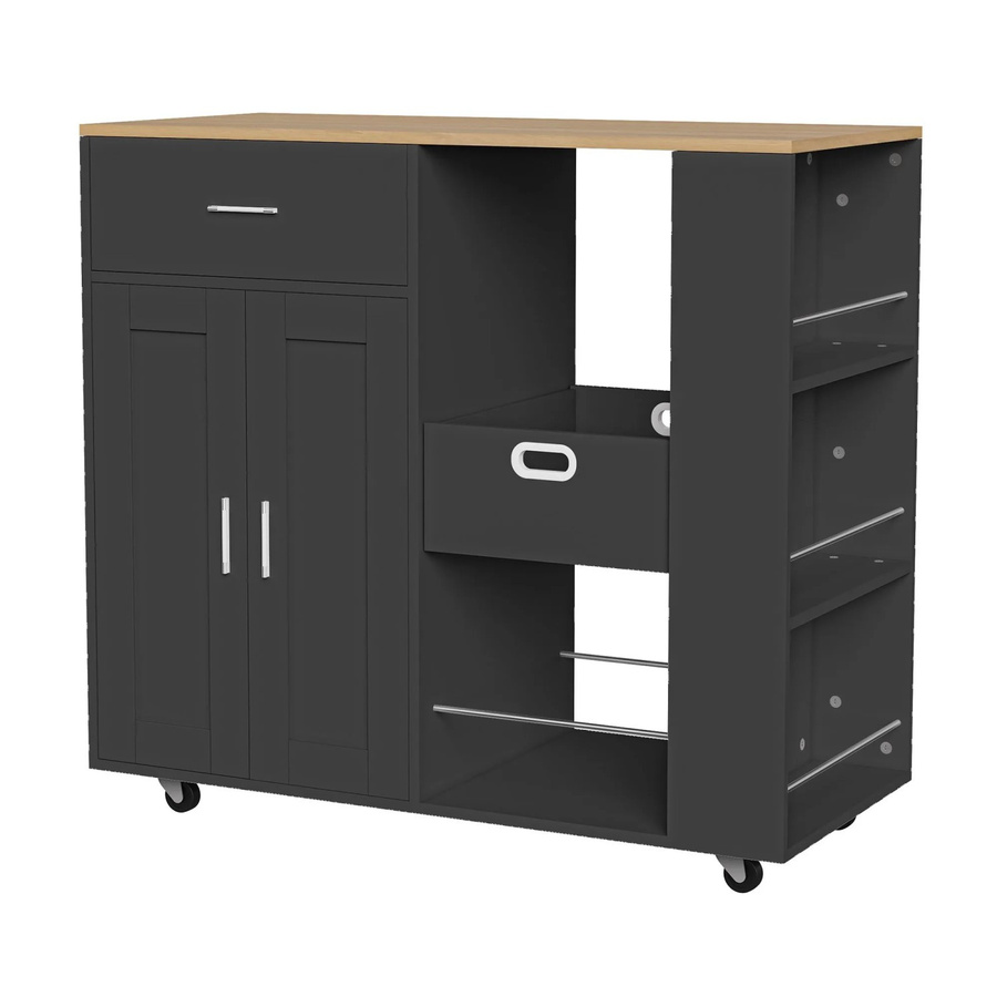 PXloue Küchenwagen auf Rollen als Sideboard in Schwarz mit Schublade, Arbeitsplatte und Handtuchhalter, B/T/H: 102,0 x 42,0 x 92,0 cm - Bild 2