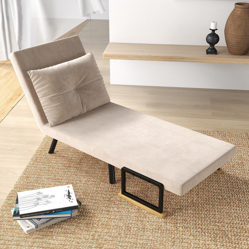 HOMCOM Schlafsofa mit Schlaffunktion in Beige aus Samt und Polyester mit Stahlrahmen und Armlehnen, B/T/H: 73 x 63 x 81 cm - Bild 2