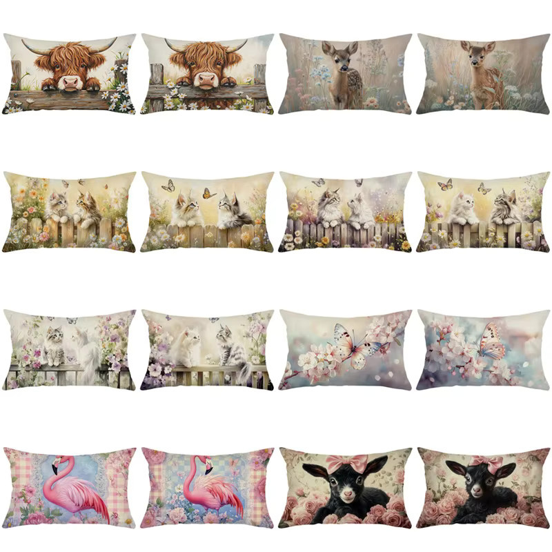 VIKAMA Oster Kissen-Set mit Tiermotiv und floralem Design, mehrfarbig, rechteckig - Bild 2