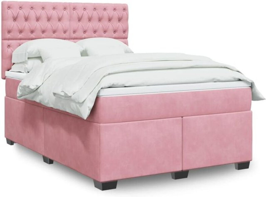 Vidaxl Boxspringbett mit Matratze in Rosa und Weiß aus Samt, B/T/H: 140 x 200 cm - Bild 1