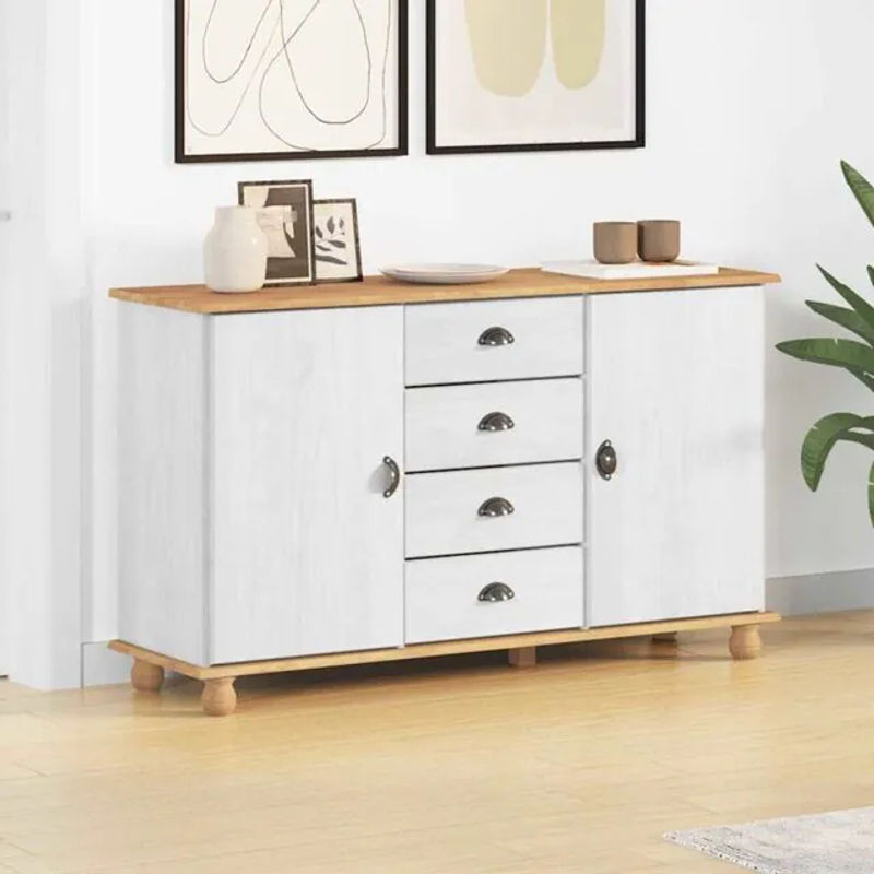 Sideboard vidaxl aus Massivholz Kiefer in Weiß im Landhausstil, B/T/H: 133,5 x 40 x 79 cm - Bild 1
