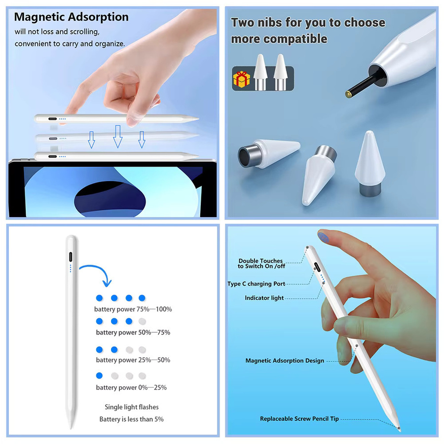 Universeller Stylus-Stift für Android, iPhone und Apple Pencil kompatibel, Zeichenstift für Samsung, Huawei und Xiaomi Tablets und Smartphones - Bild 3