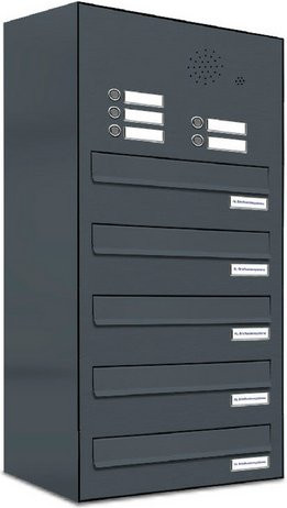 AL Briefkasten-System für 5 Parteien mit Zaundurchwurf, grau, B/H/T: 153,396 x 80,5 x 27,5 cm - Bild 1