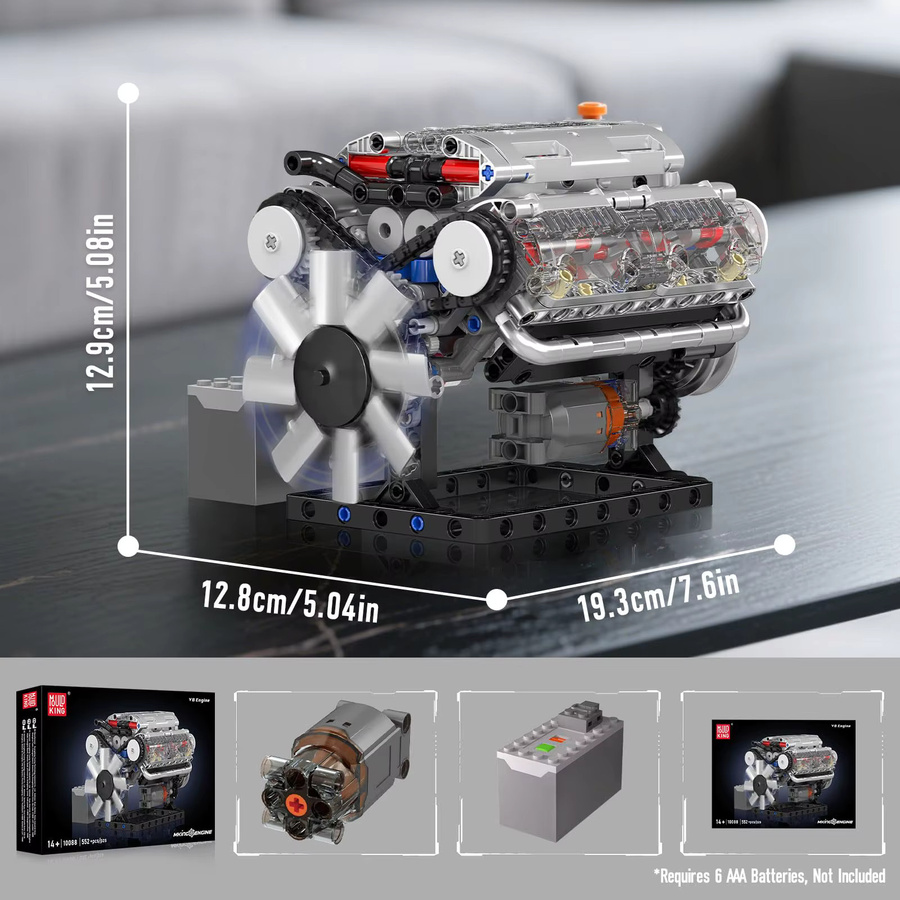Mould King 10088 V8 Motor Modellbau Kit mit 535 Teilen, Multicolour STEM Spielzeug für Kinder und Erwachsene ab 14 Jahren - Bild 5