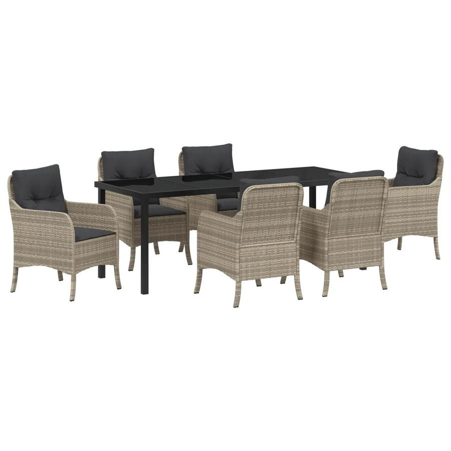 vidaXL 7-teiliges Garten-Ess-Set aus Poly-Rattan und Stahl in Hellgrau-Anthrazit mit Kissen - Bild 2