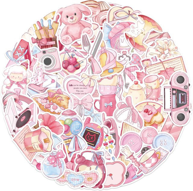 50 wasserfeste rosa Doodle-Aufkleber für Tagebücher und kreative Projekte von Anime Worlds Store - Bild 1