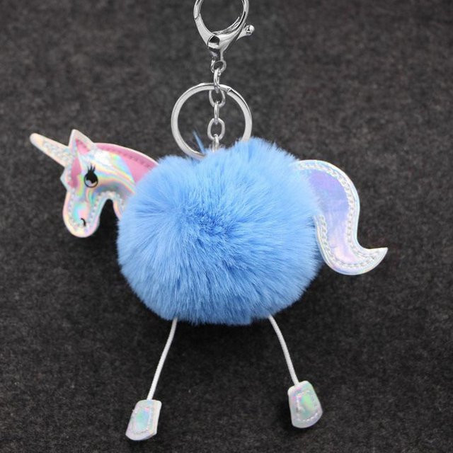 Linyi toy Schlüsselanhänger, Fell-Einhorn, hellblau, Damen - Bild 1