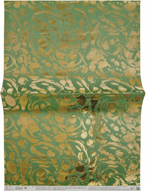 Rico Design Paper Patch Weihnachtsmarkt Geschenkpapier marmoriert Grün-Gold - Bild 1
