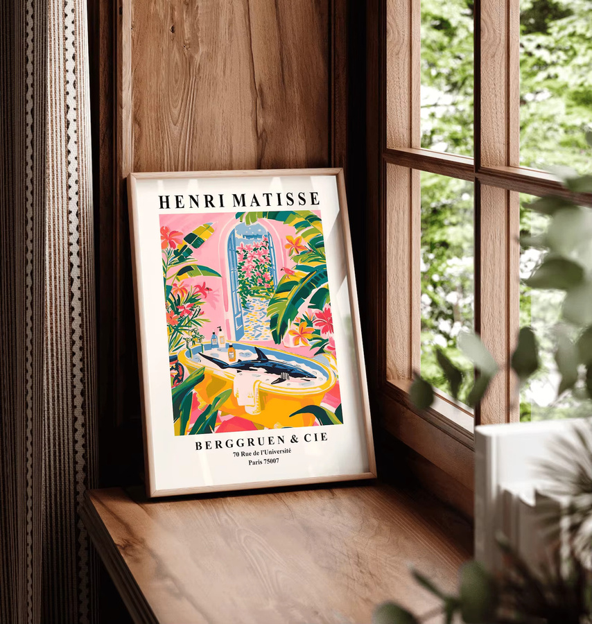 Hai in der Badewanne Kunstdruck von SHENCHEN, moderner Paper Poster in Pink und Multicolour für dein Badezimmer-Dekor - Bild 5