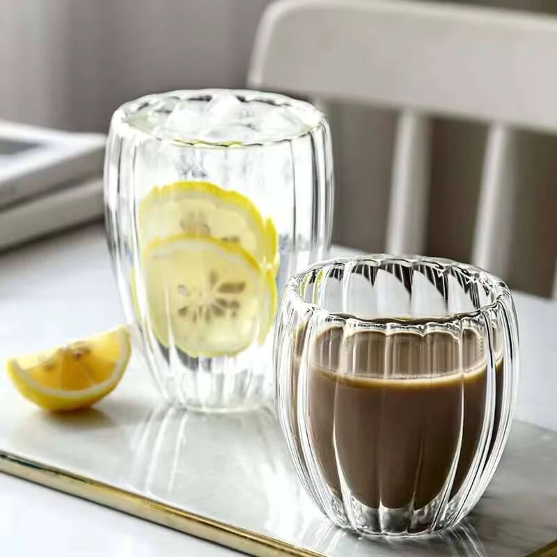 LOULONG doppelwandige gewellte Gläser aus Glas, transparent, 350 ml - Bild 2