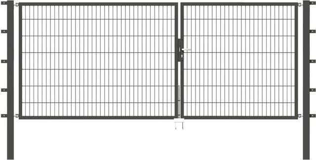Metallzaun Doppeltor aus Doppelstabmatten in Anthrazit zur Einbetonierung, Breite: 350 cm, Höhe: 140 cm - Bild 1