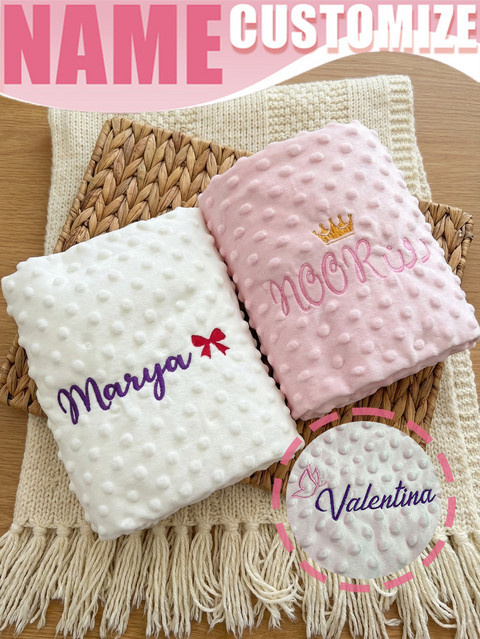 NanBeiCat Wendbare Minky-Dot-Babydecke mit Spucktüchern und Stilltuch, Bestickbares Geschenkset für Babys, Pink/Weiß - Bild 1