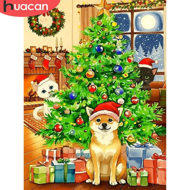 Huacan Diamant-Gemälde 5D Weihnachtsbaum Landschaft Mosaik Stickerei Multicolor Full Round - Bild 1