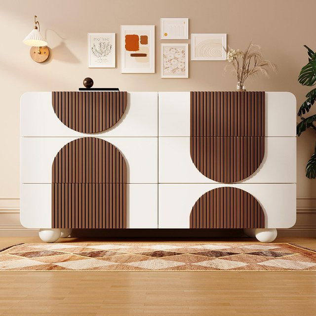 KOMHTOM Sideboard Kommode mit 6 Schubladen in Weiß, modernes Design mit Soft-Close-Funktion und Kippsicherung - Bild 1