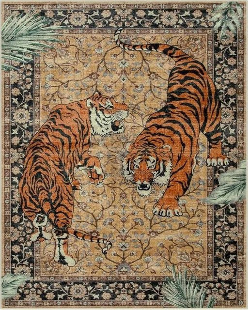 Lodestar Teppich mit Dschungel-Tiger-Motiv, Maschinenwaschbar, Flanell, Mehrfarbig, B: 160 cm, T: 120 cm - Bild 1