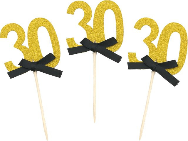 Goldene Papier-Cupcake-Topper für Geburtstag und Jahrestag, 1 Beutel Kuchendekoration für Erwachsene - Bild 1
