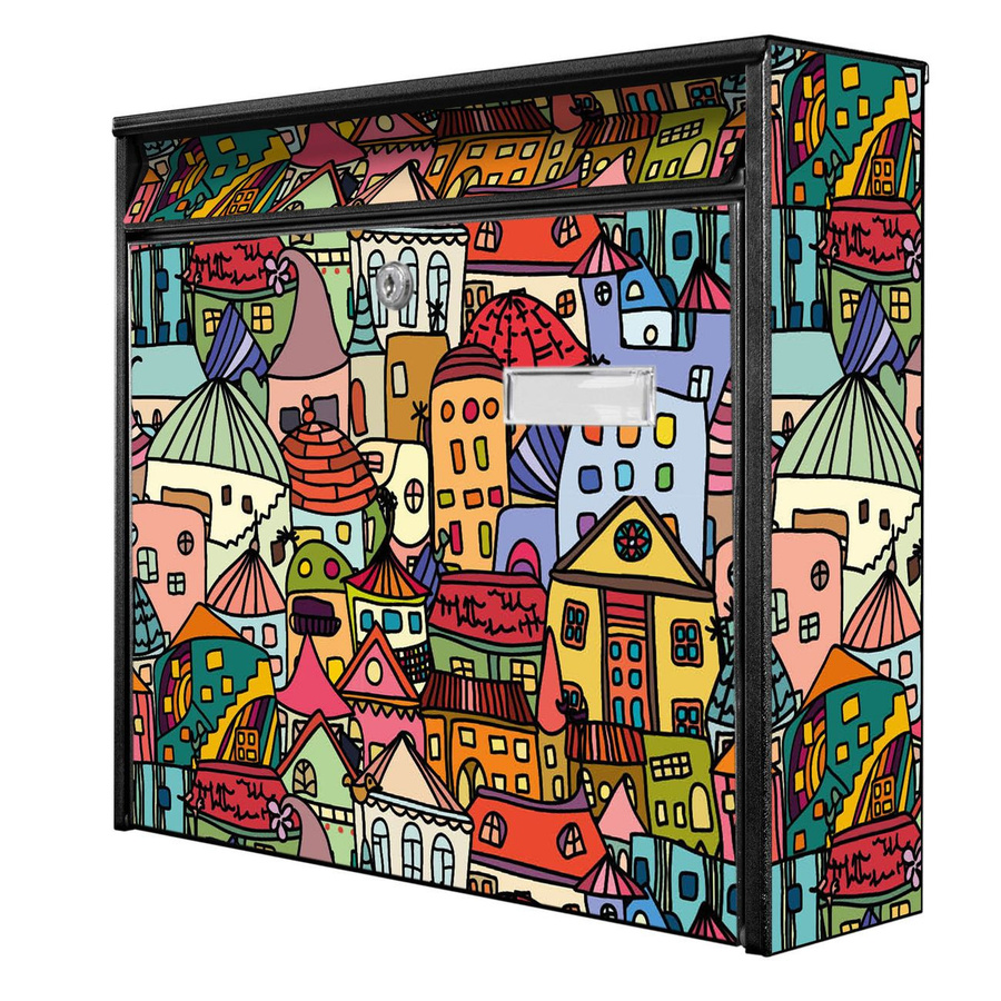 Burg-Wächter Wandbriefkasten schwarz mit Namensschild Motiv Funky Town B/H/T: 32 x 36 x 10 cm - Bild 1