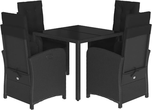 vidaXL 5-tlg Garten-Essgruppe aus schwarzem PE-Rattan mit Kissen und Hartglas-Tischplatte - Bild 1