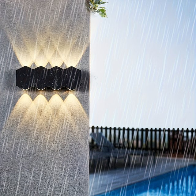 SUNMEIYI Außenwandleuchte aus Aluminium in Schwarz, minimalistisches rechteckiges Design mit Up-Down-Lichteffekt und warmweißem Licht für Garten und Terrasse - Bild 1
