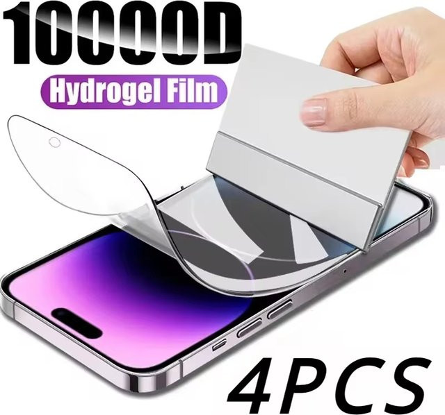 4er-Pack Hydrogel Displayschutzfolie aus Silikon TPU für iPhone 16 15 14 13 12 11 Pro Max Plus XS XR X 7 8 in Transparent - Bild 1
