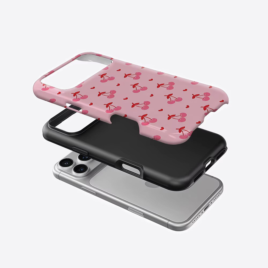 Aurea Case Matte Bumper MagSafe kompatible iPhone Hülle in Rosa mit Kirsch-Design - Bild 2