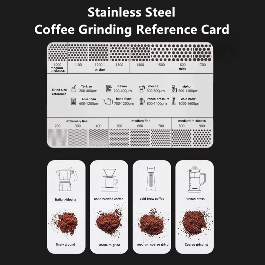 Referenzkarte für Kaffeemahlgrade - Vergleichsskala für Pulverdicken und Barista-Werkzeug zur Mahlwerkkalibrierung - Bild 4