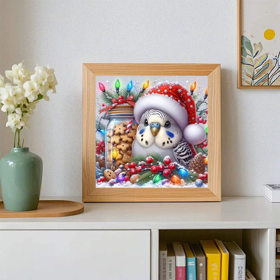AZQSD 5D-Diamantgemälde Set mit festlichem Papagei in Multicolour, Weihnachtskunst zum Selbermachen mit runden Strass-Diamanten - Bild 3
