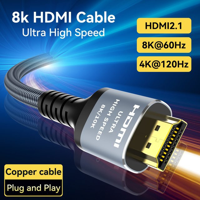 Cyanmi HDMI 2.1 Kabel mit 48Gbps für 8K60 und 4K120Hz, unterstützt eARC, HDR10 und HDCP 2.2 & 2.3, kompatibel mit PS5 und Roku TV - Bild 1
