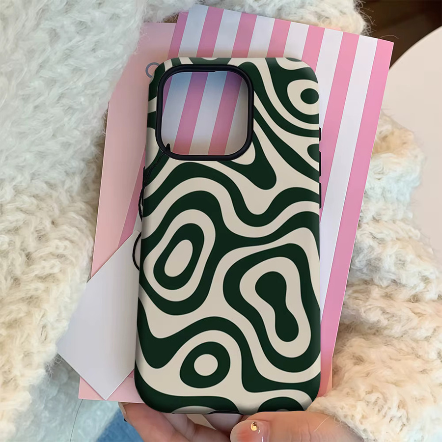Potdemiel Handyhülle mit Wirbel-Design für iPhone 17 16 15 14 13 12 Pro Max Plus, Dunkelgrün und Beige, doppellagige Rückseite - Bild 4