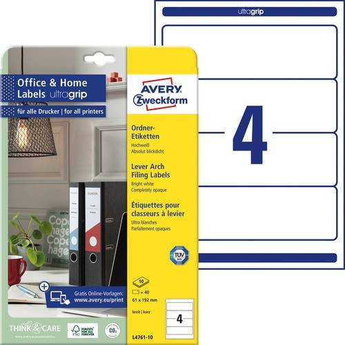 Avery Zweckform Ordner-Etiketten L4761-10 Weiß Permanent haftend Papier 40 Stück B: 6,1 cm, H: 19,2 cm - Bild 1