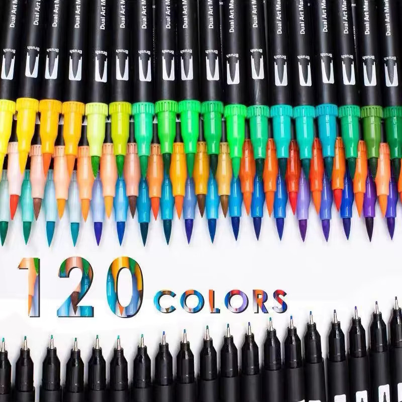 Doppelseitiges Manga Marker Set mit Pinselspitze in Multicolour für Schule und Zeichnungen, 120 Stück - Bild 2