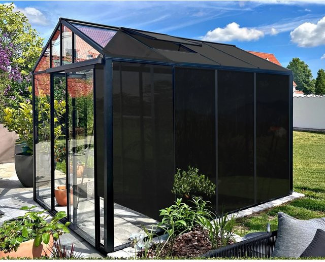 Bloomcabin Gewächshaus Klassik GHCLS3 in Schwarz mit integriertem Stauraum, Dachfenster und Belüftungssystem aus Aluminium und Sicherheitsglas - Bild 1