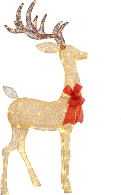 Outsunny LED Rentier Weihnachtsdeko in Gold mit Timer für Indoor und Outdoor - Bild 1