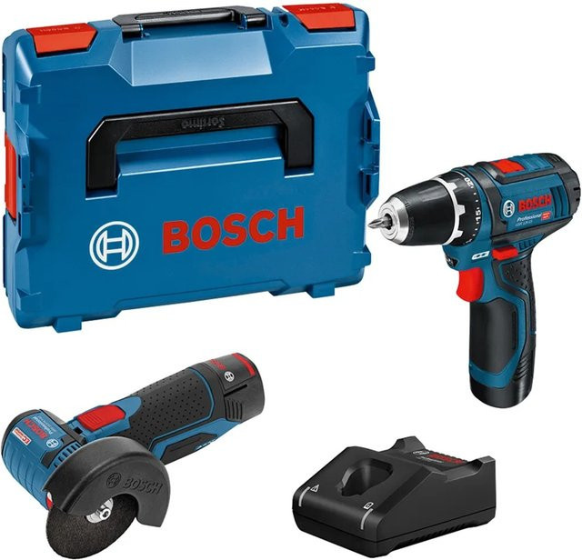 Bosch Professional Akku-Werkzeugset GSR 12V-15 und GWS 12V-76 mit 2x 2,0 Ah Akkus und Ladegerät in L-Boxx, Blau - Bild 1