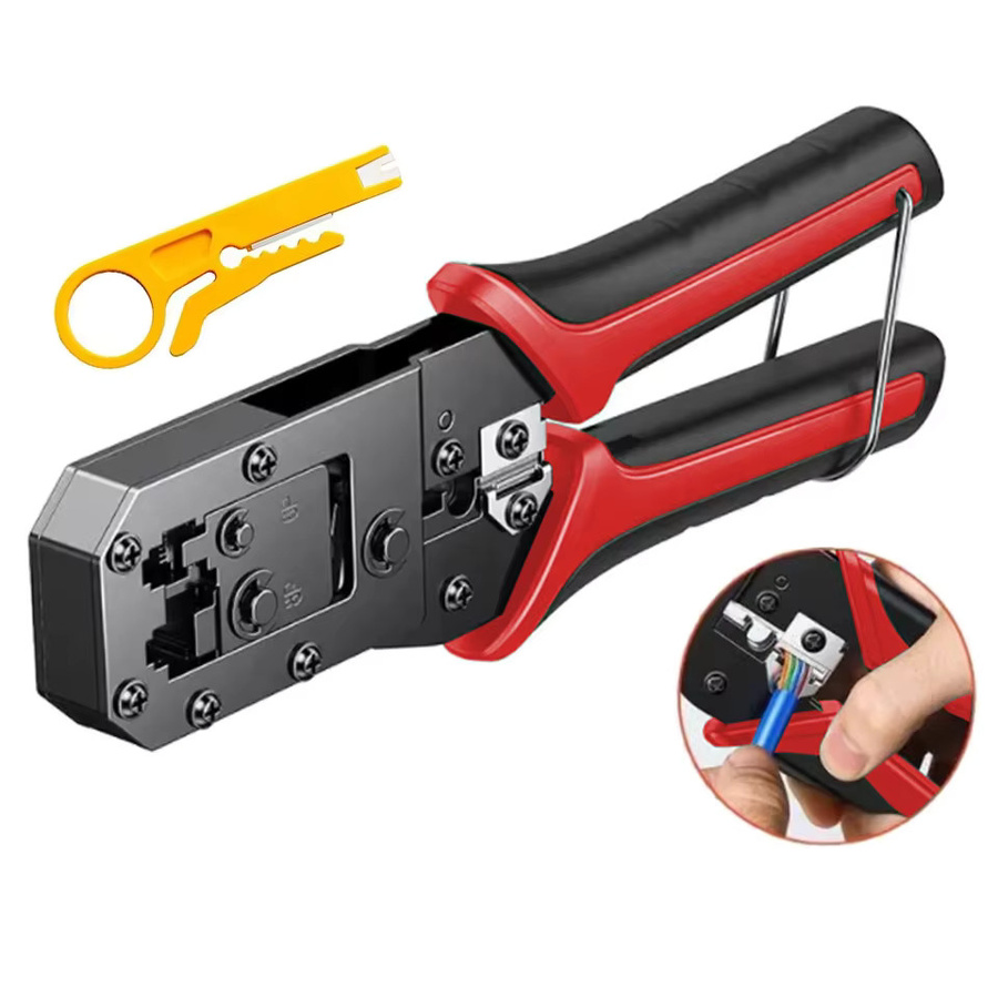 SHOYEE RJ45 Crimpzange für Ethernet Netzwerk LAN Kabel mit Cutter und Stripper in Rot - Bild 6