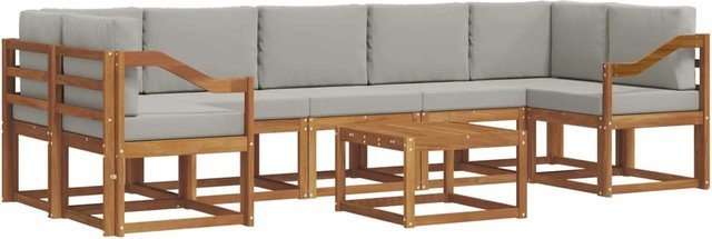vidaXL Outdoor-Sofagarnitur L-Form aus Akazienholz mit 8 Kissen in Natur und Hellgrau - Bild 1
