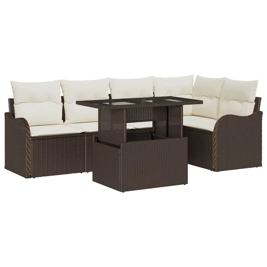 vidaXL 6-teiliges Garten-Sofaset aus Poly Rattan in Braun mit Kissen im L-Shape Design - Bild 2
