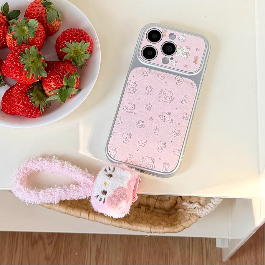 Sanrio Hello Kitty Handyhülle aus Leder mit Graffiti-Linien und großem Fenster für iPhone 17 16 15 14 Pro Max in Pink inklusive Lanyard - Bild 4