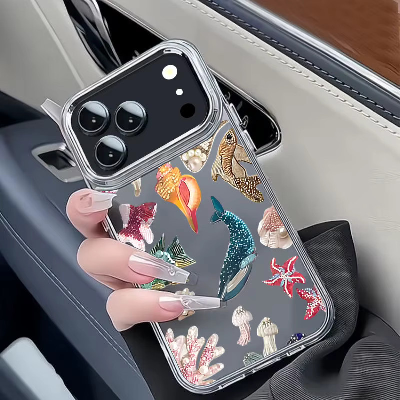 MOESOE Handyhülle mit abstraktem Wal-Kirsch-Design für iPhone 12 bis 17 Pro Max, transparent mit Linsenrahmen und TPU-Abdeckung - Bild 2