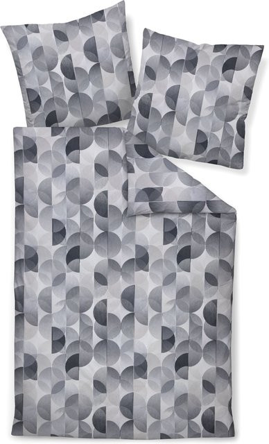 Bettwäsche DAVOS Biber Janine in Grau und Silber aus Baumwolle mit Kissenbezug 80x80 cm - Bild 1