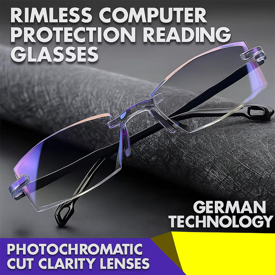 Randlose Lesebrille mit Blaulichtfilter, quadratisch, Unisex, Metall - Bild 1